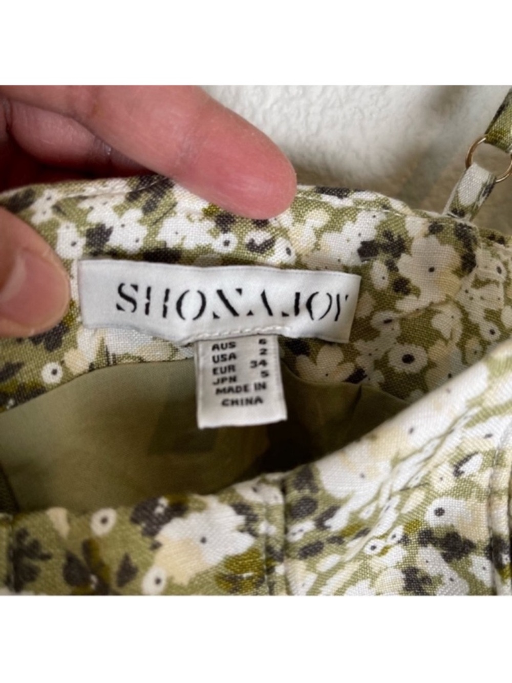 Shona Joy Suzette Corded Mini Dress Size US 2 Green Ditsy Floral Fitted Linen - Picture 12 of 12